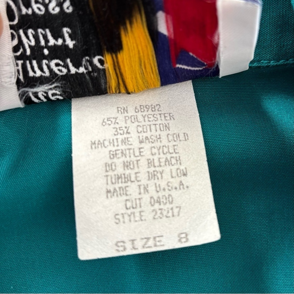 Vtg The American Shirt Dress Womens 8 Midi Belted Teal w/Gold Embroidery Buttons - Picture 10 of 14